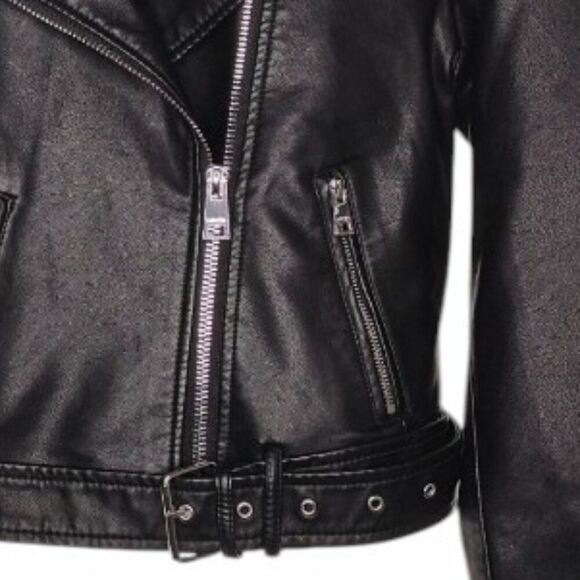 Levi's Women's Size S Vegan Leather Belted Hem Cropped Moto Jacket - Picture 5 of 11